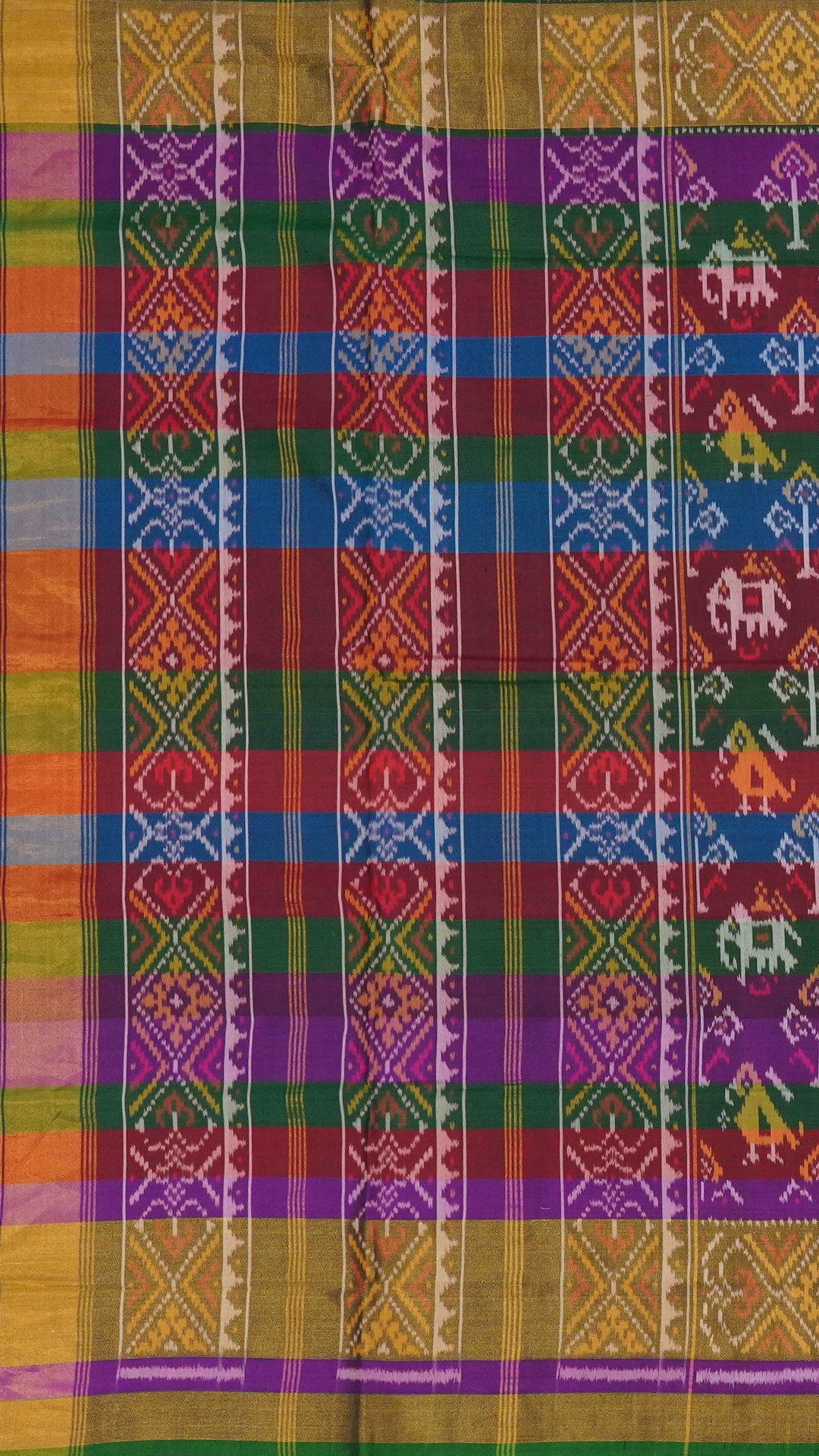Multi-Color Patola Silk Saree with Medium Green Contrast Zari Border