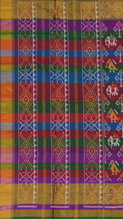 Multi-Color Patola Silk Saree with Medium Green Contrast Zari Border