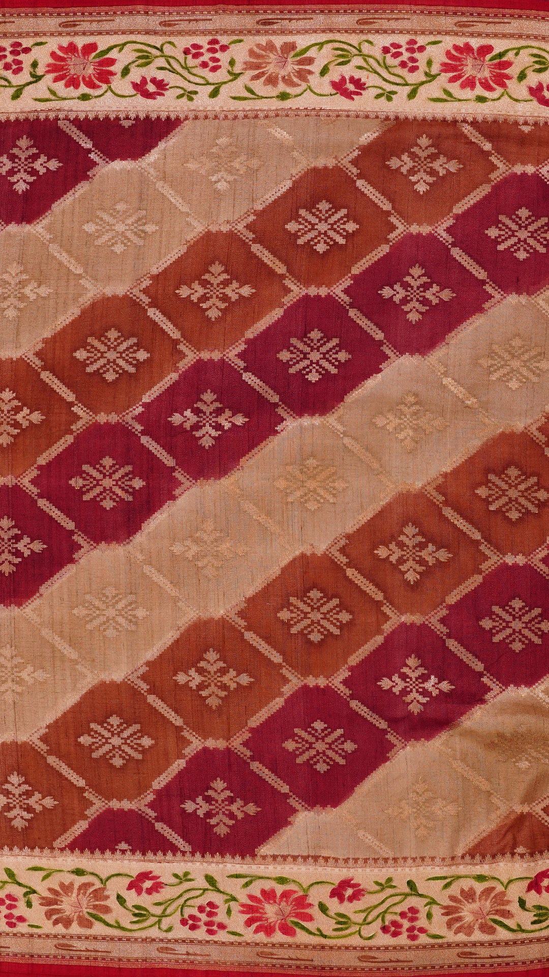 Multi-Colour Banarasi Tusser Saree with Floral Border