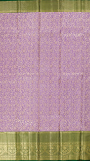 Lavender and Dark Green Kanchipuram Silk Saree with Gold Zari Border | Big Border Traditional Saree