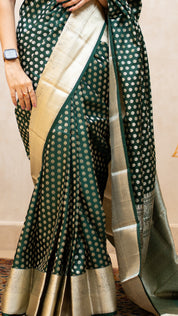 Bottle Green Kanchi Pattu Saree with Thread Work Border