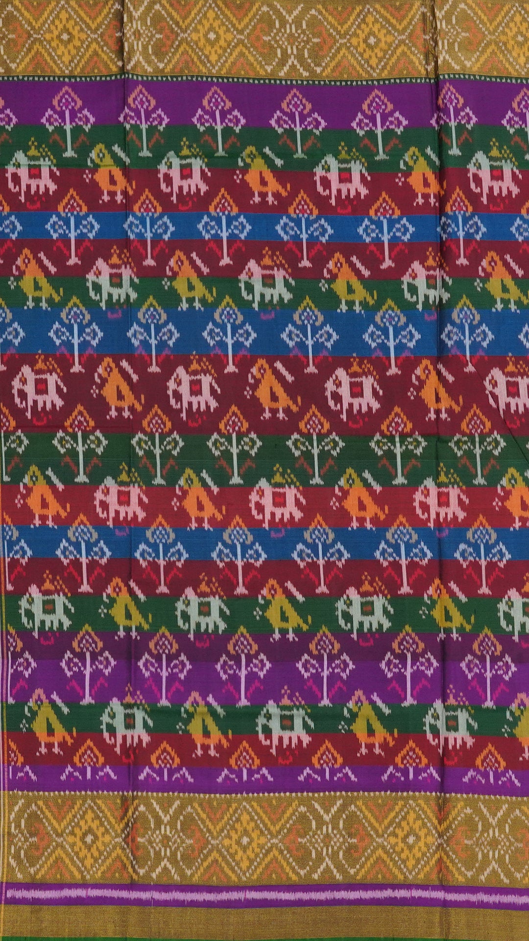 Multi-Color Patola Silk Saree with Medium Green Contrast Zari Border