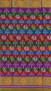 Multi-Color Patola Silk Saree with Medium Green Contrast Zari Border