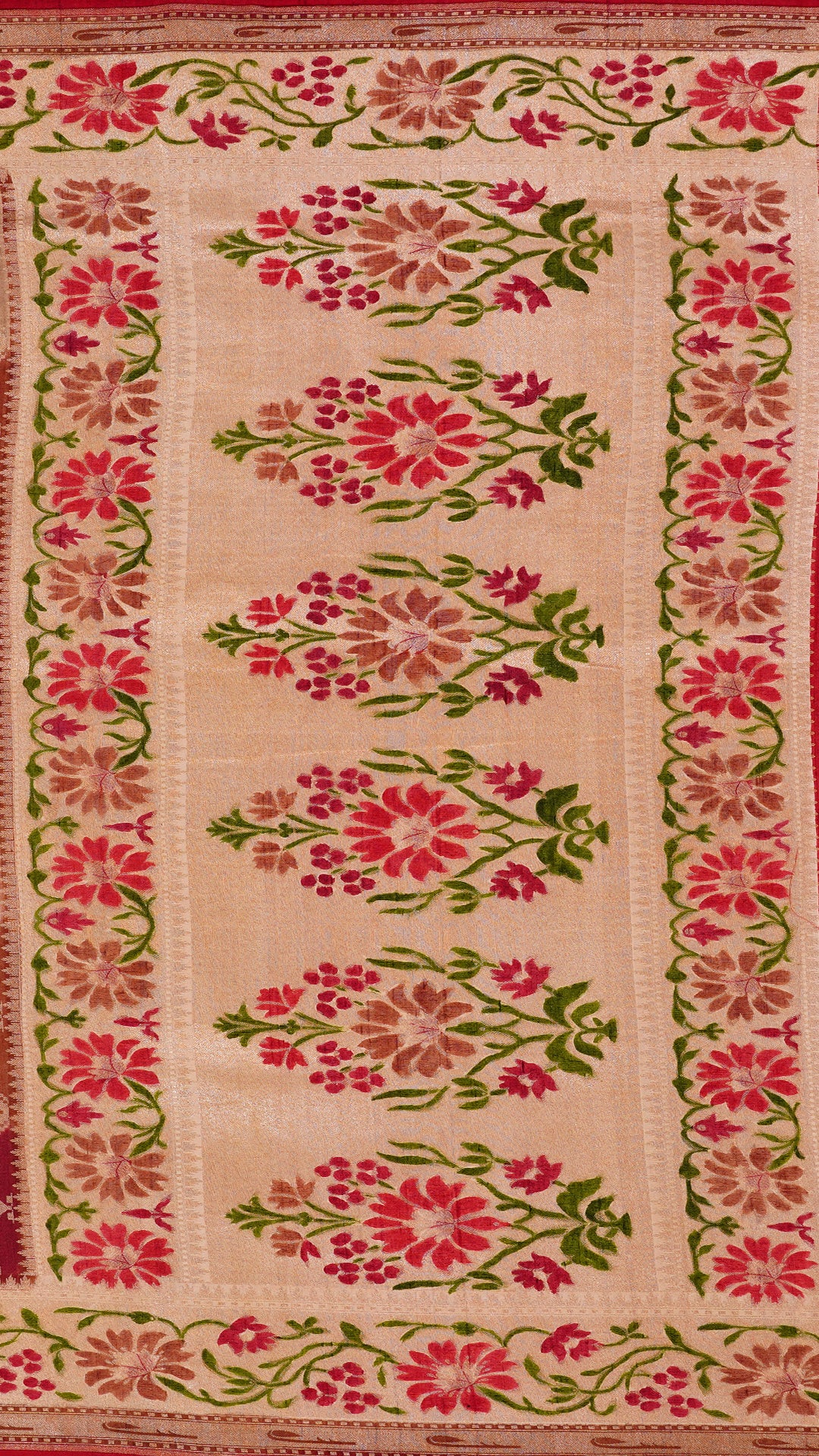Multi-Colour Banarasi Tusser Saree with Floral Border