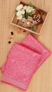 Baby Pink Banaras Saree with Silver Zari Border