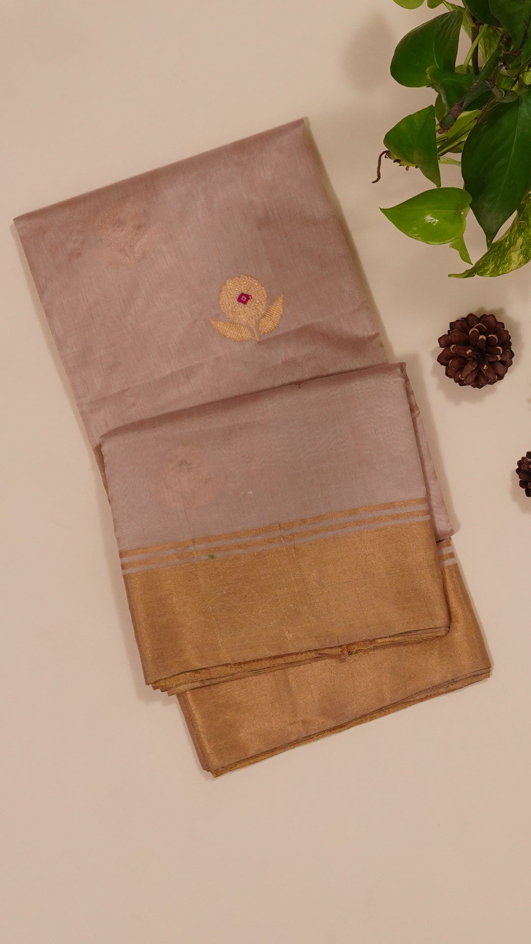 Light Mauve Pink Chanderi Silk Saree with Gold Butta Work