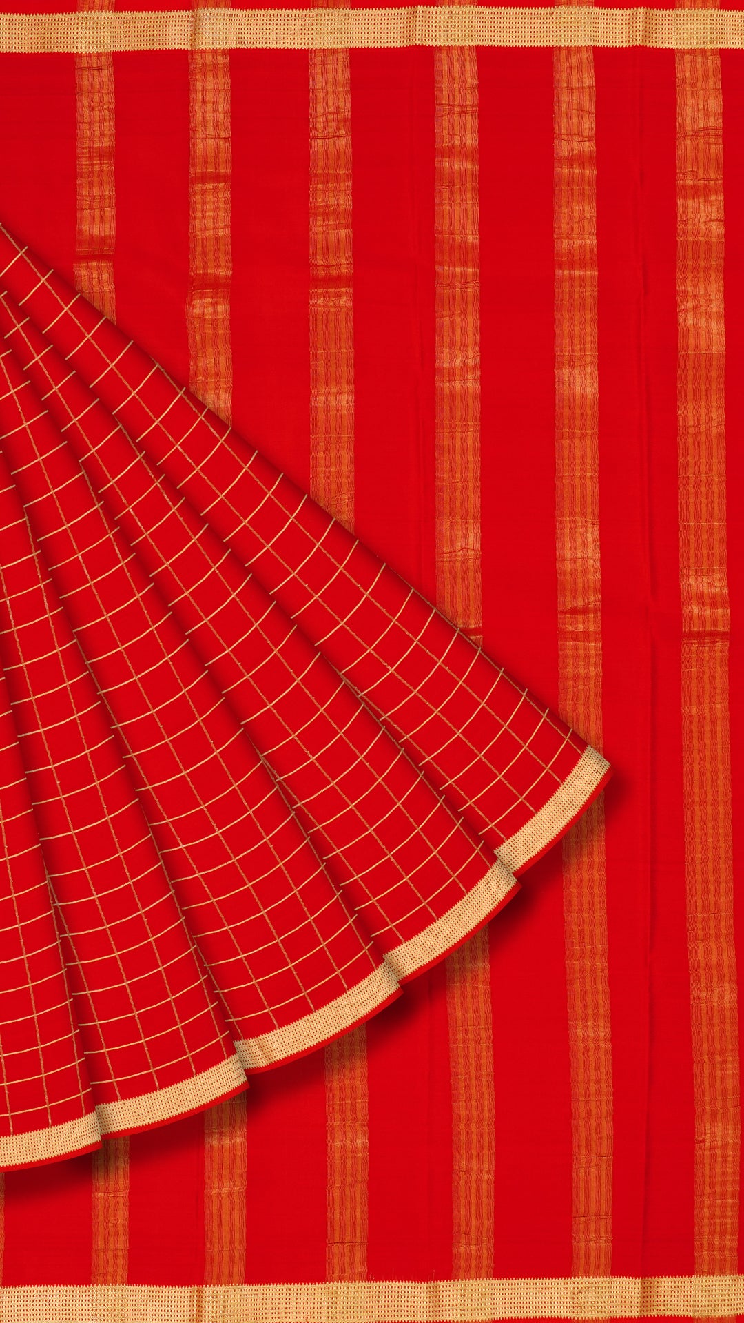 Red Crepe Saree with Self-Plain Body and Zari