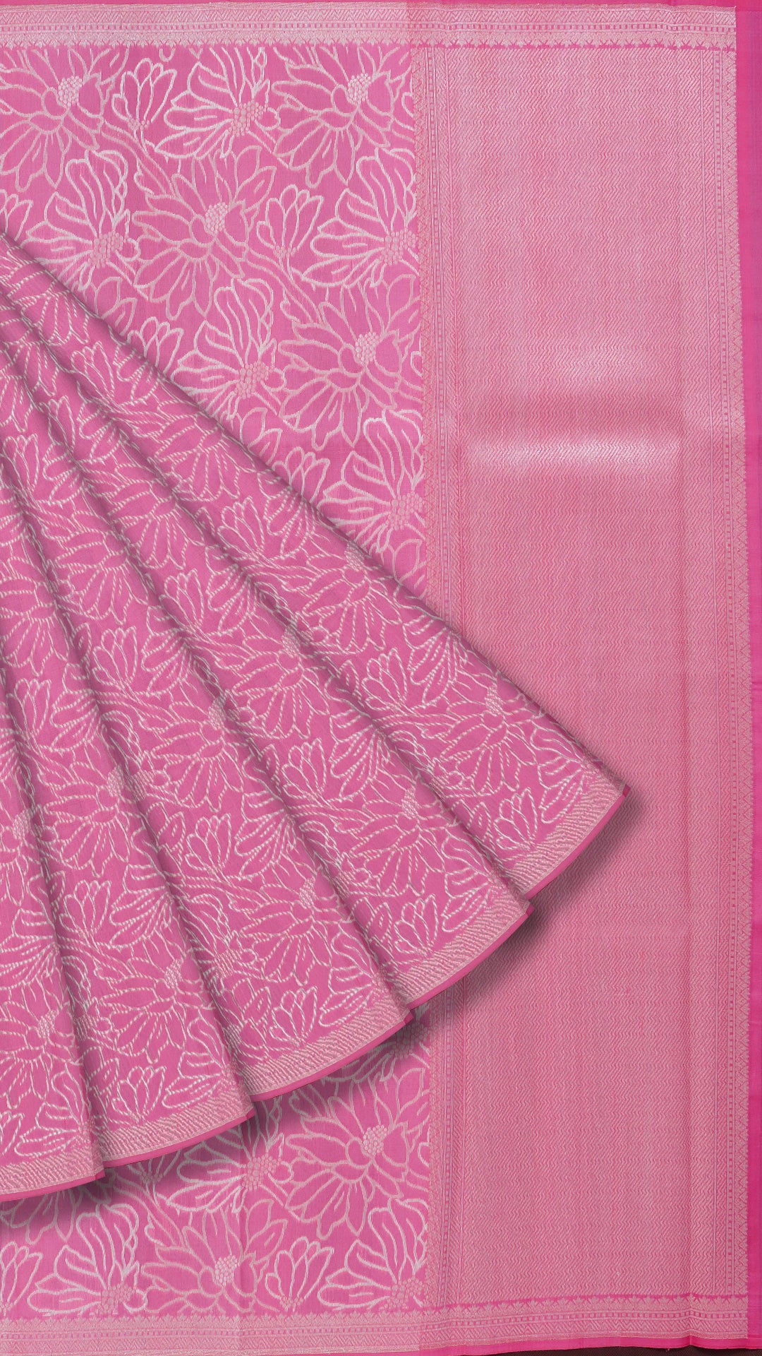 Baby Pink Banaras Saree with Silver Zari Border