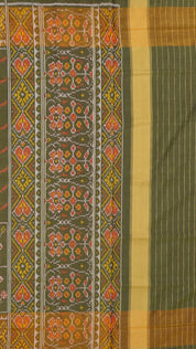 Olive Green Patola Silk Saree with Large Gold Contrast Zari Border