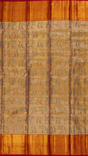 Golden Kanchi Pattu Saree with Intricate Warli Art Design
