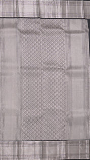 Black Kanchi Pattu Silk Saree with Medium Silver Self Zari Border