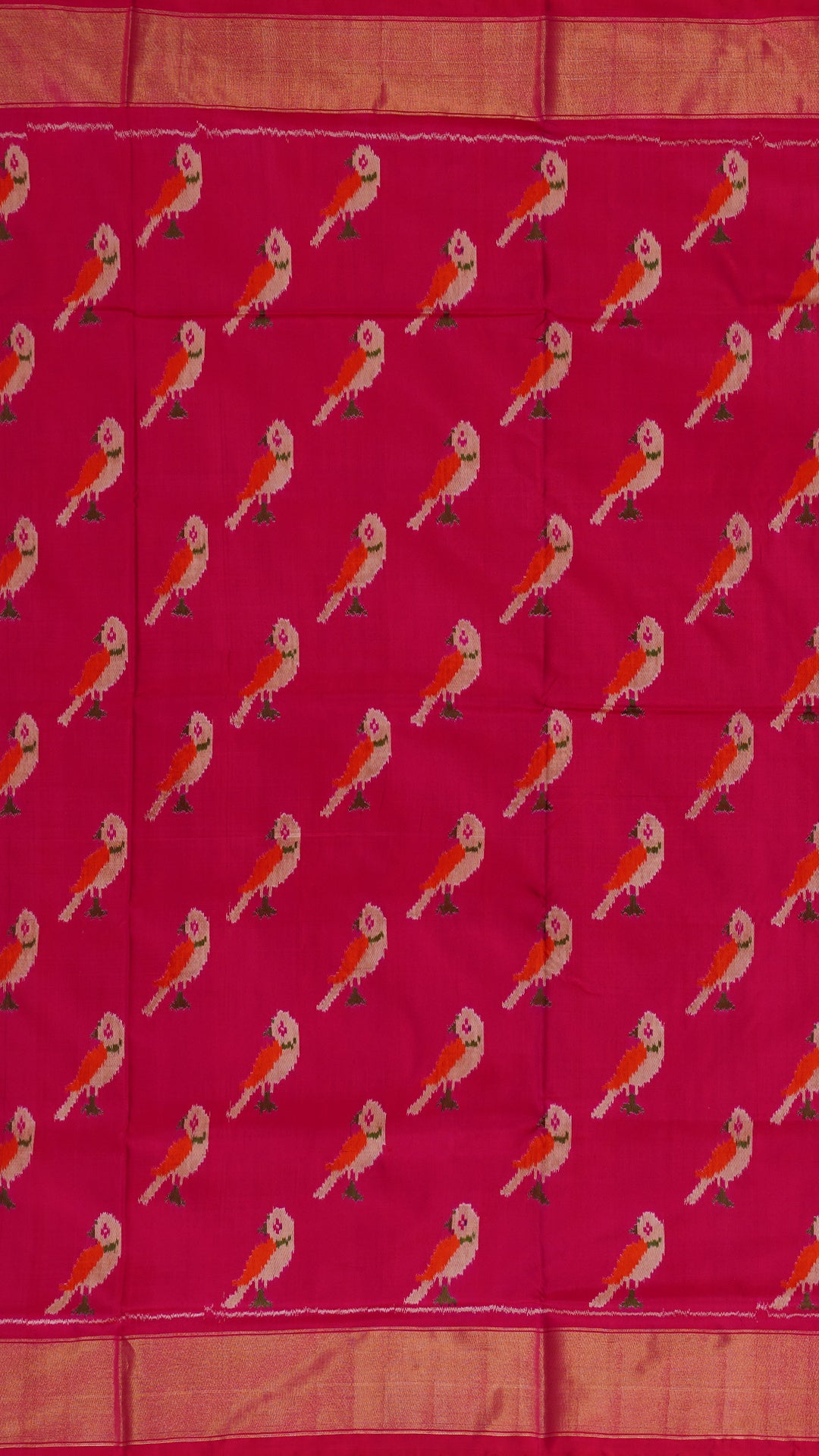 Bright Pink Ikkat Silk Saree Featuring Kaddi Zari Border