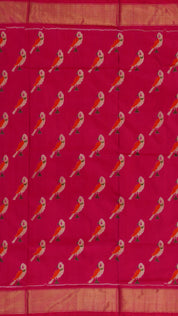 Bright Pink Ikkat Silk Saree Featuring Kaddi Zari Border