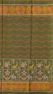 Olive Green Patola Silk Saree with Large Gold Contrast Zari Border