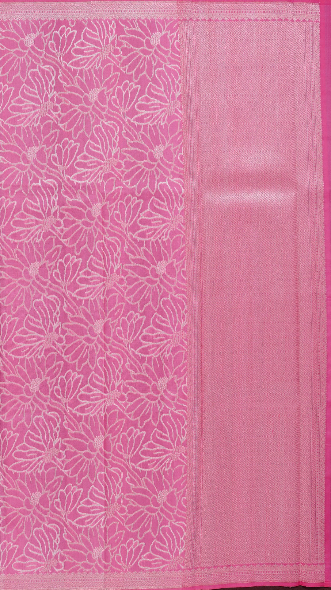 Baby Pink Banaras Saree with Silver Zari Border