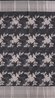 Black Kanchi Pattu Silk Saree with Medium Silver Self Zari Border