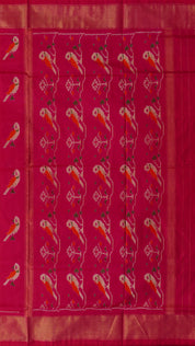 Bright Pink Ikkat Silk Saree Featuring Kaddi Zari Border