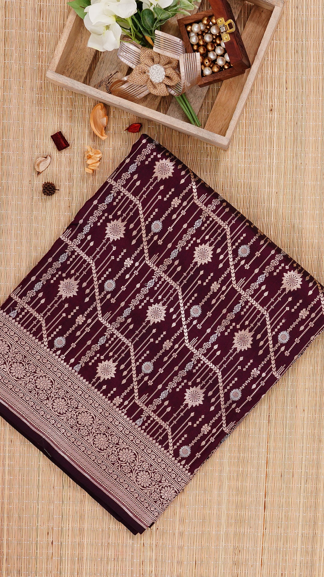 Dark Coffee Brown Banaras Saree with Zari Border