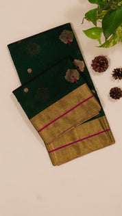 Bottle Green Chanderi Silk Saree with Gold Butta & Kadi Border