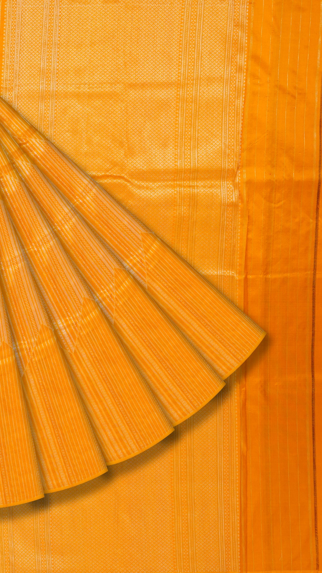 Mustard Yellow Banaras Silk Saree with Vertical Stripes