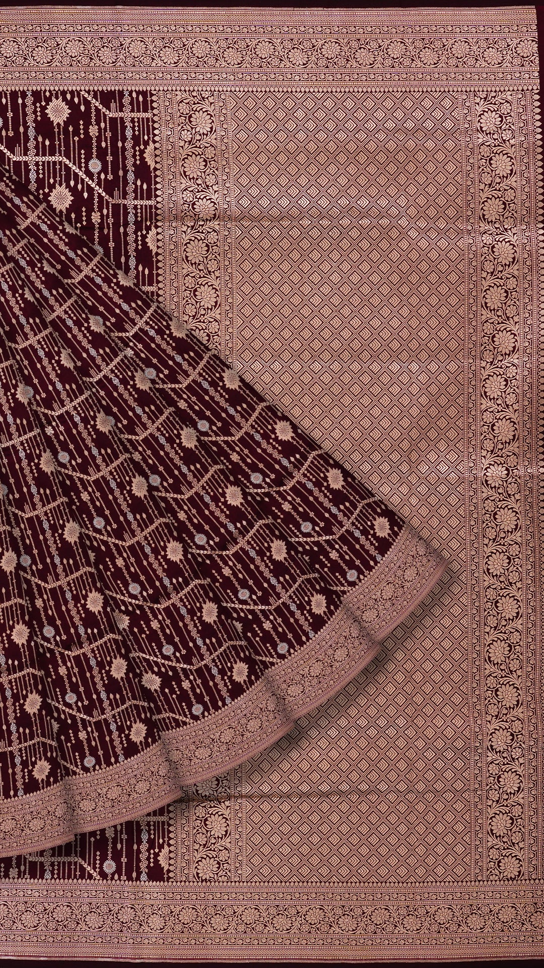 Dark Coffee Brown Banaras Saree with Zari Border