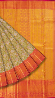 Sea Green Silk Saree with Pink Contrast and All Over Zari