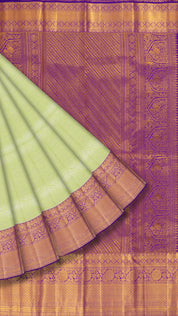 Parrot Green Kanchi Pattu Saree with Purple Contrast Border
