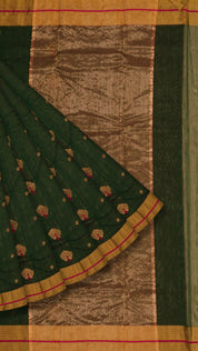 Bottle Green Chanderi Silk Saree with Gold Butta & Kadi Border