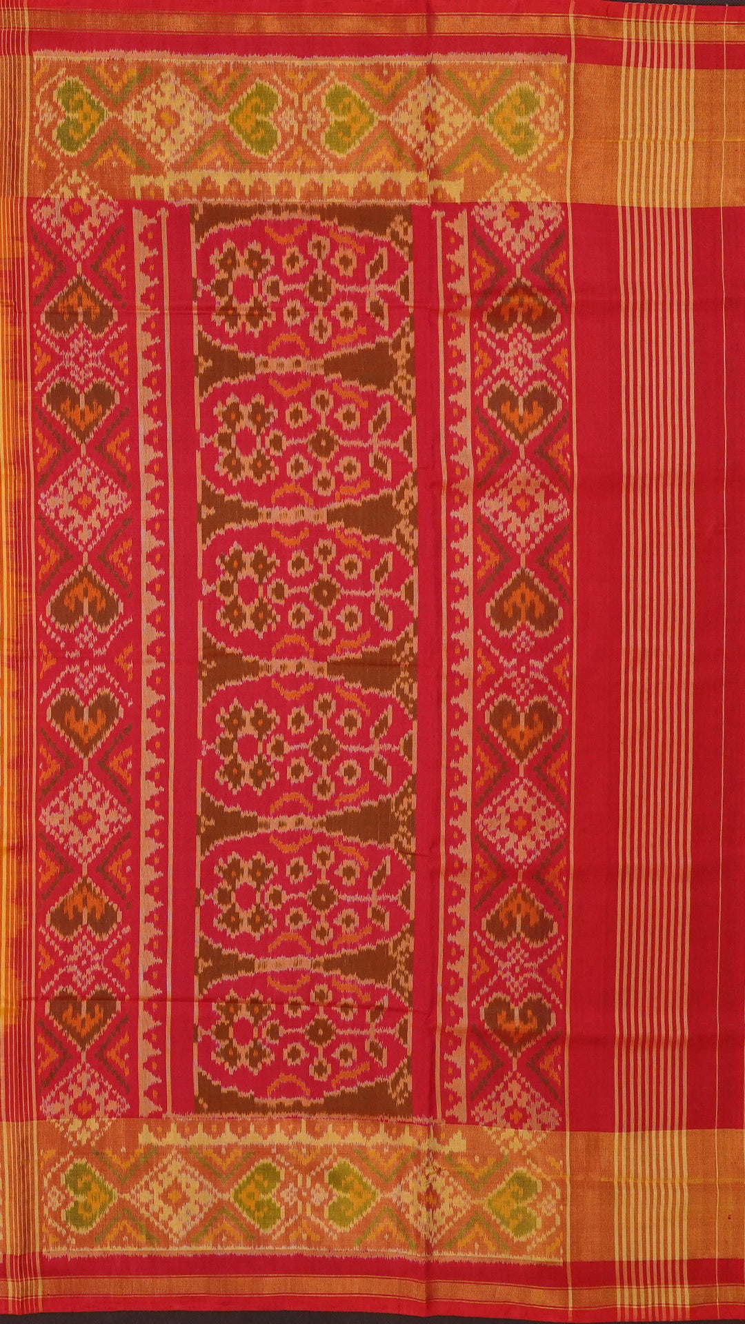 Cream Patola Silk Saree with Medium Red Zigzag Contrast Zari Border