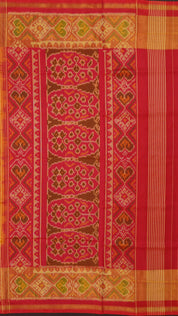 Cream Patola Silk Saree with Medium Red Zigzag Contrast Zari Border