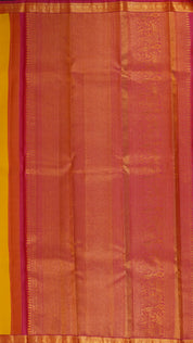 Classic Yellow Kanchi Silk Saree with Pink Contrast Border