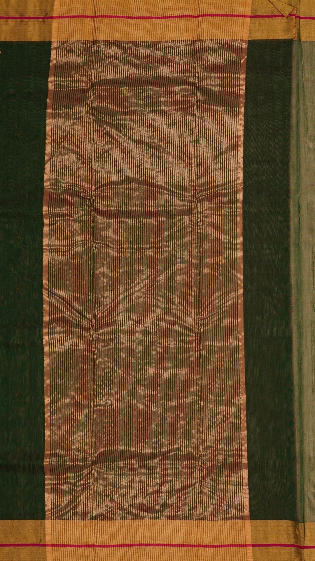 Bottle Green Chanderi Silk Saree with Gold Butta & Kadi Border