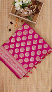 Bright Magenta Banaras Silk Saree with Buta Brocade Border