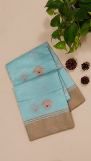 Powder Blue Chanderi Silk Saree with Gold Butta Work