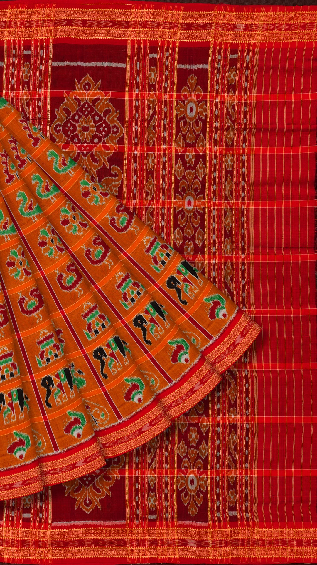 Rust Orange Ikkat Saree with Thread Weaving