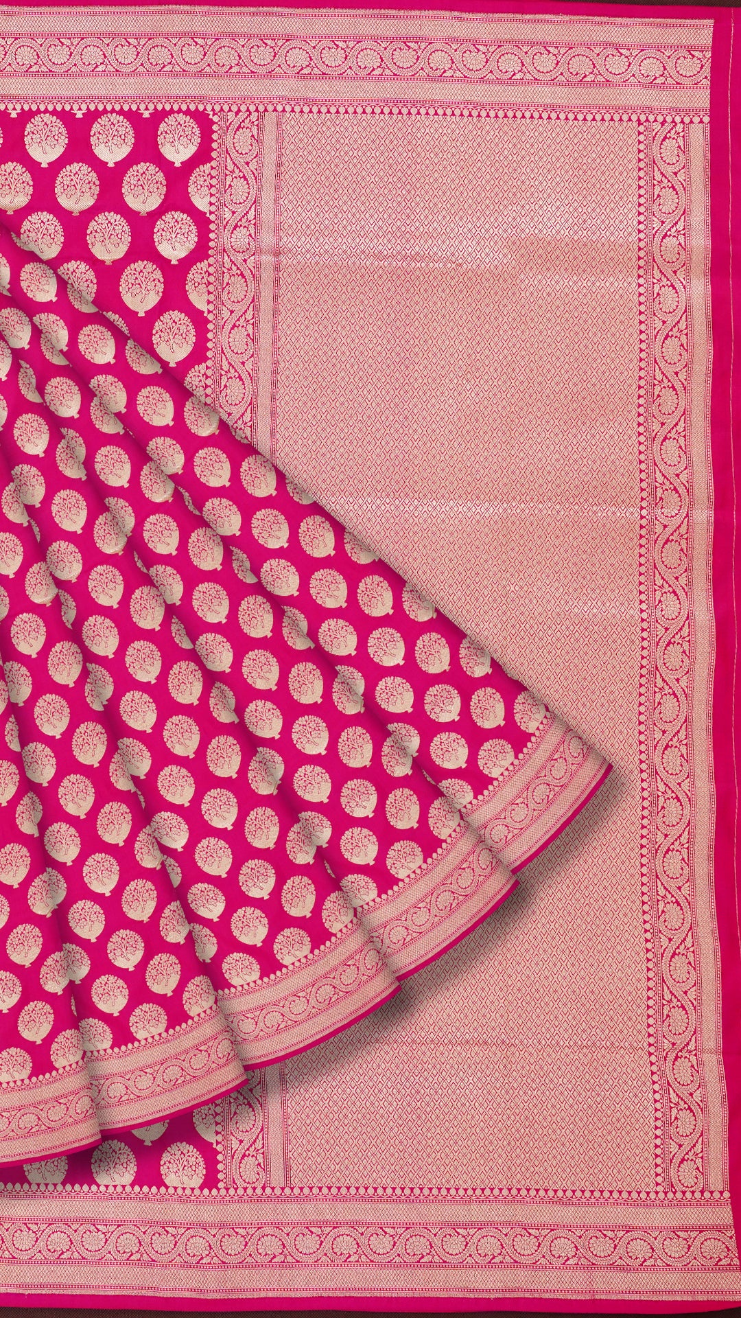 Bright Magenta Banaras Silk Saree with Buta Brocade Border
