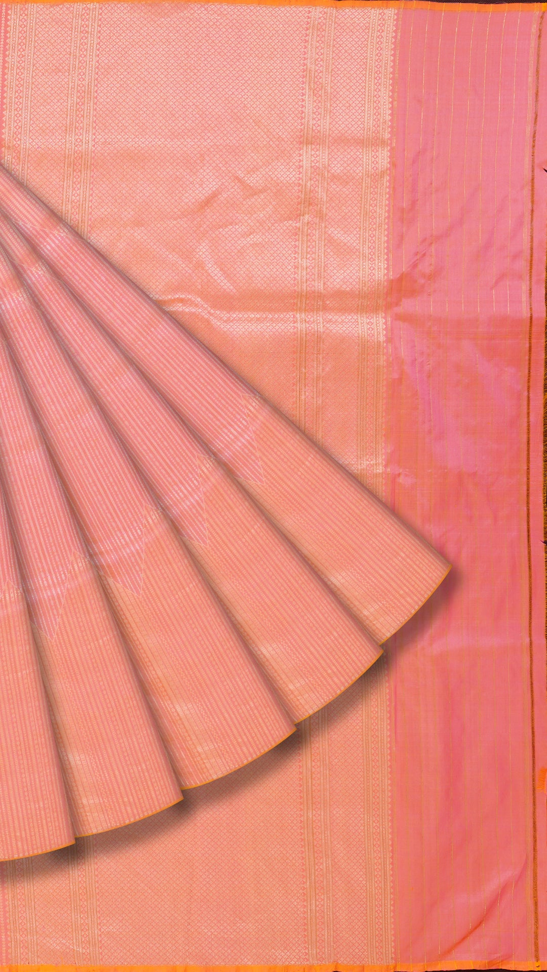 Bright Peach Banaras Silk Saree with Vertical Stripes