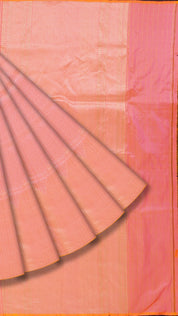 Bright Peach Banaras Silk Saree with Vertical Stripes