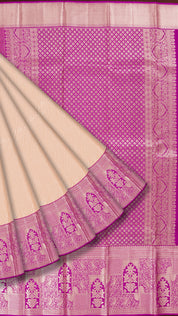 Light Peach and Purple Kanchipuram Silk Saree with Silver Zari | Big Border Traditional Saree