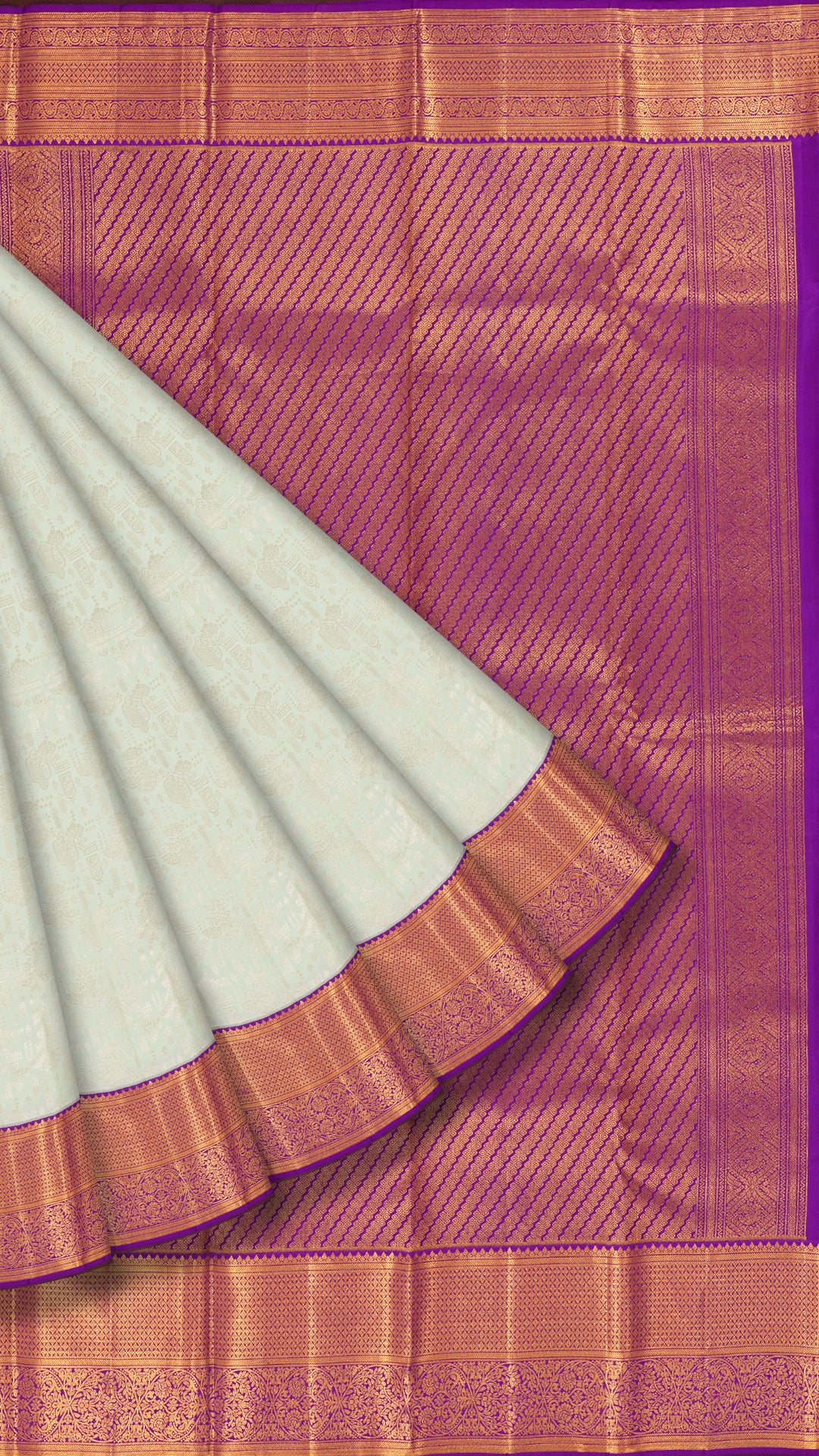 Light Blue Kanchipuram Silk Saree with Silver Butta and Purple Border