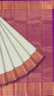 Light Blue Kanchipuram Silk Saree with Silver Butta and Purple Border