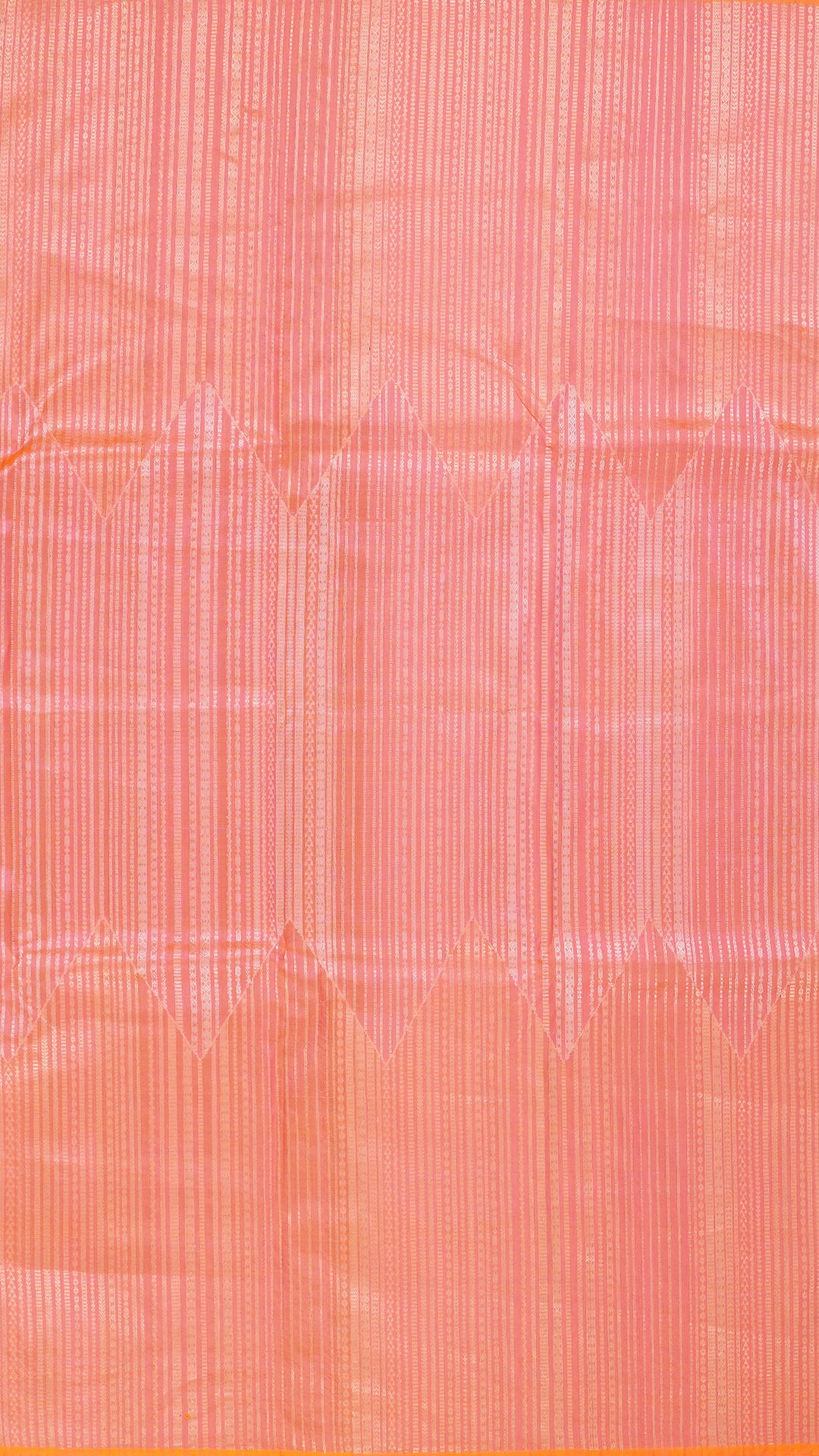 Bright Peach Banaras Silk Saree with Vertical Stripes