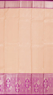 Light Peach and Purple Kanchipuram Silk Saree with Silver Zari | Big Border Traditional Saree