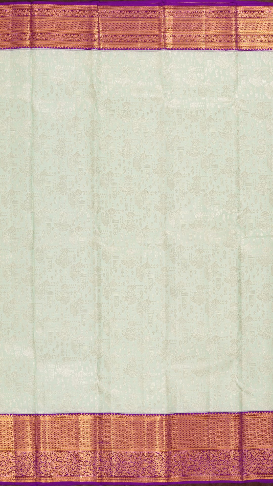 Light Blue Kanchipuram Silk Saree with Silver Butta and Purple Border