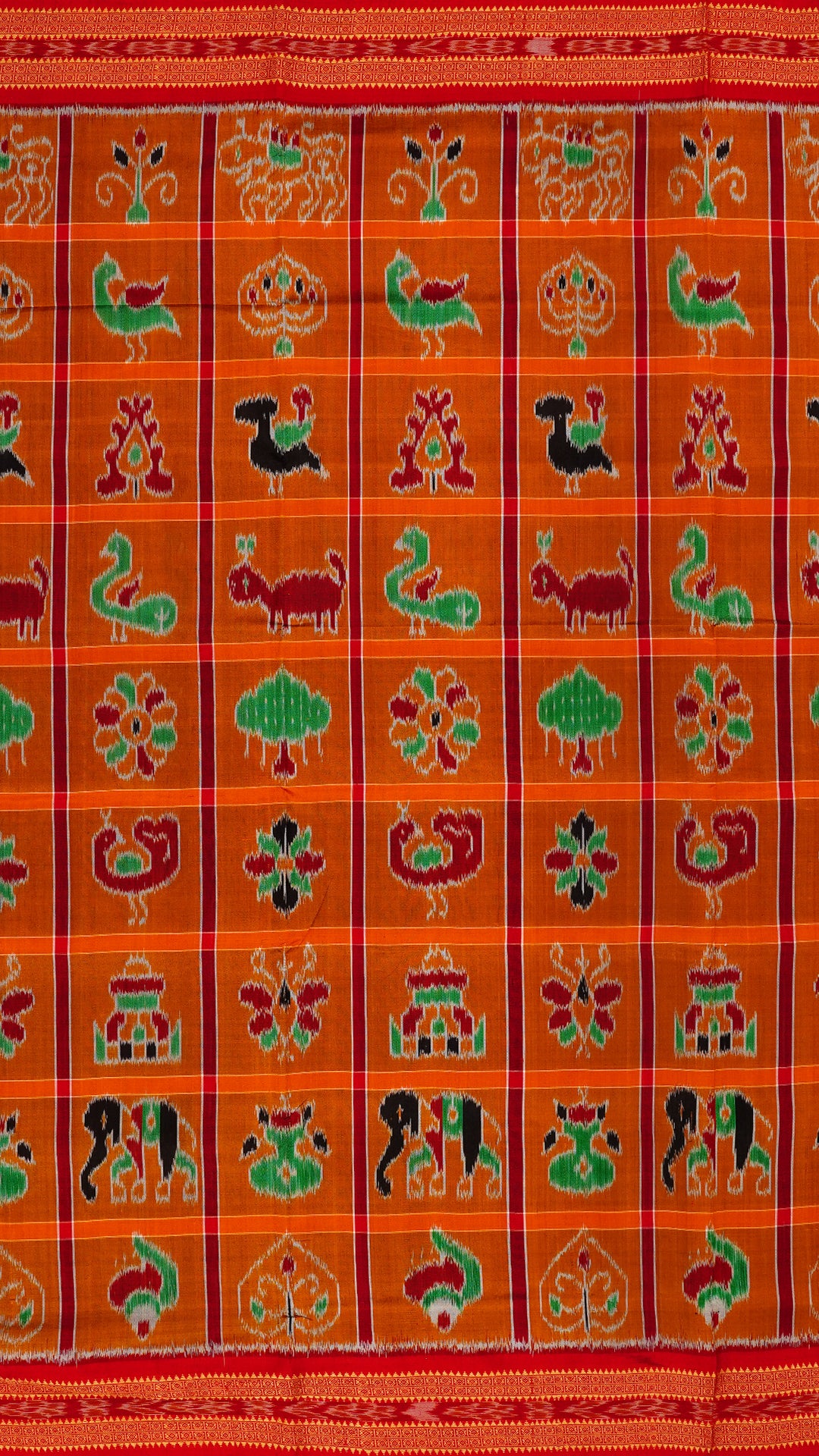 Rust Orange Ikkat Saree with Thread Weaving