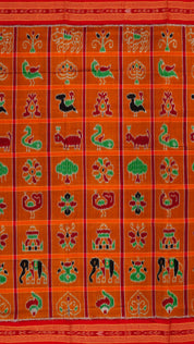 Rust Orange Ikkat Saree with Thread Weaving