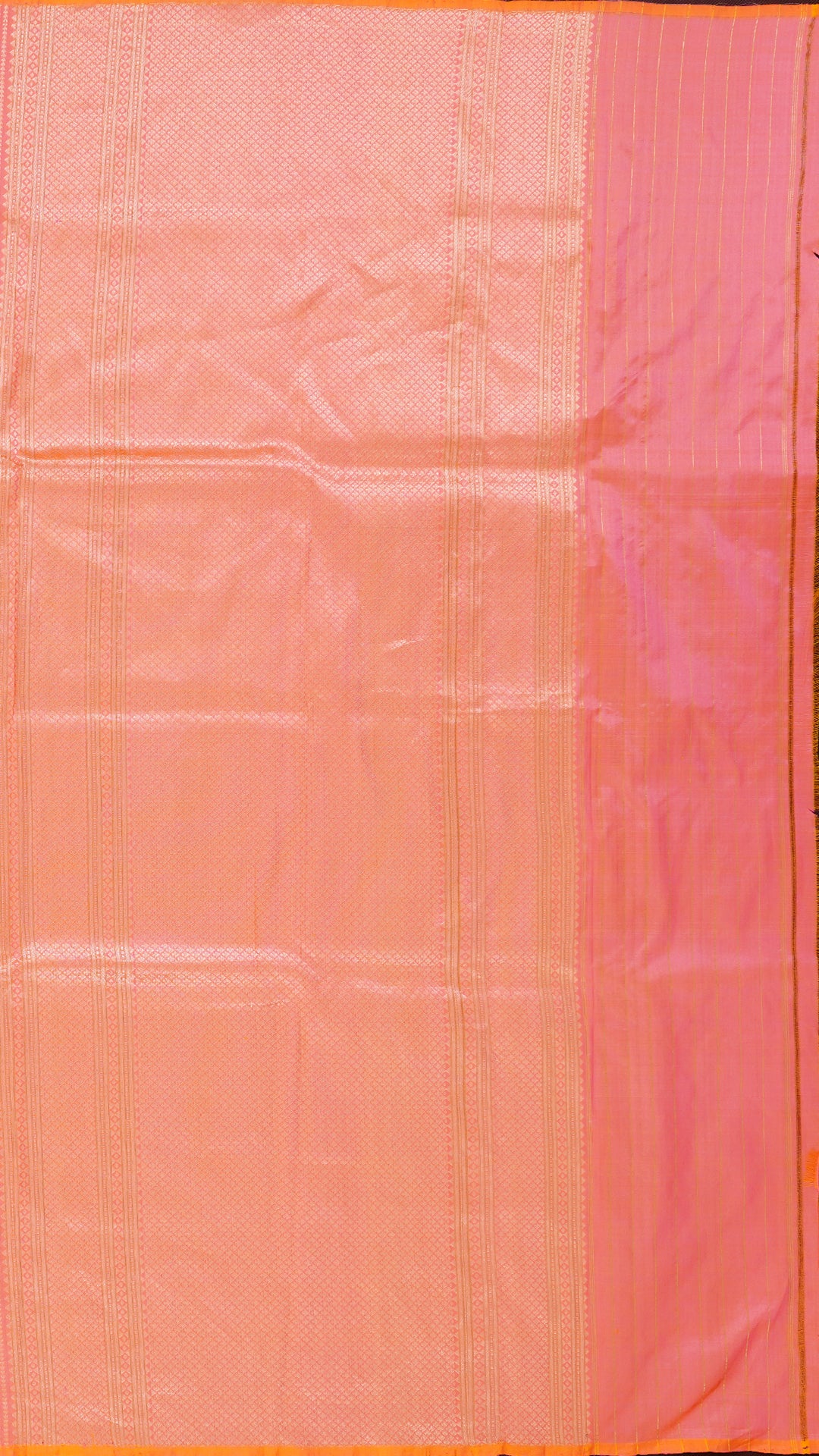 Bright Peach Banaras Silk Saree with Vertical Stripes