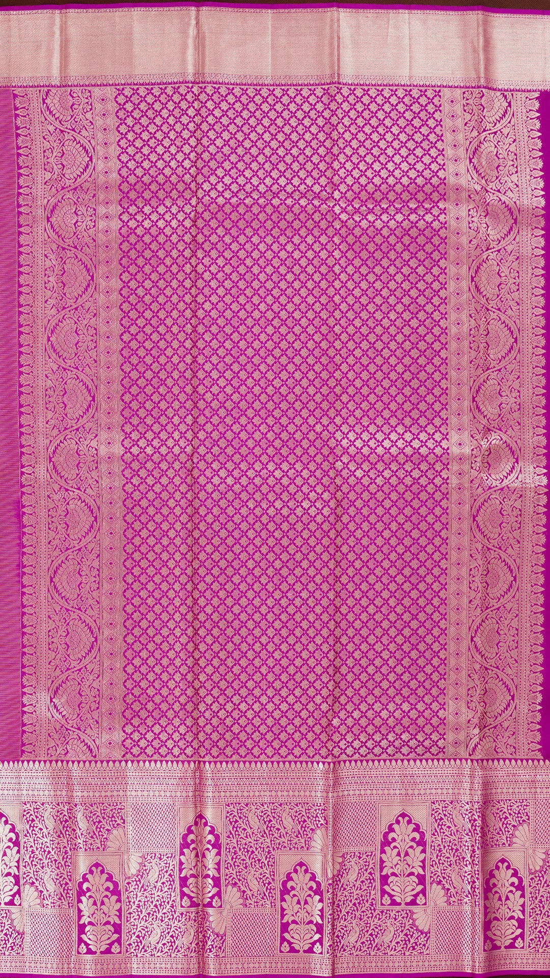 Light Peach and Purple Kanchipuram Silk Saree with Silver Zari | Big Border Traditional Saree