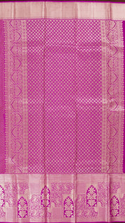 Light Peach and Purple Kanchipuram Silk Saree with Silver Zari | Big Border Traditional Saree