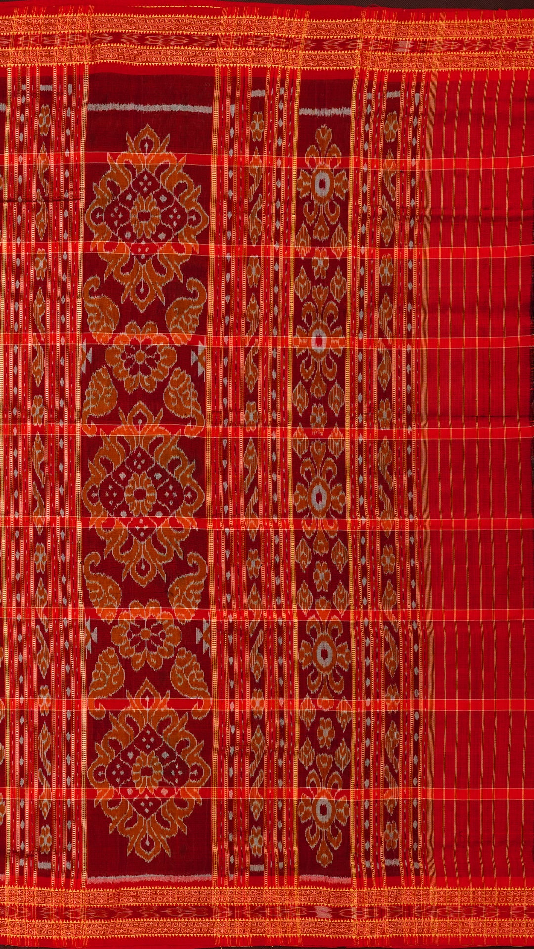 Rust Orange Ikkat Saree with Thread Weaving